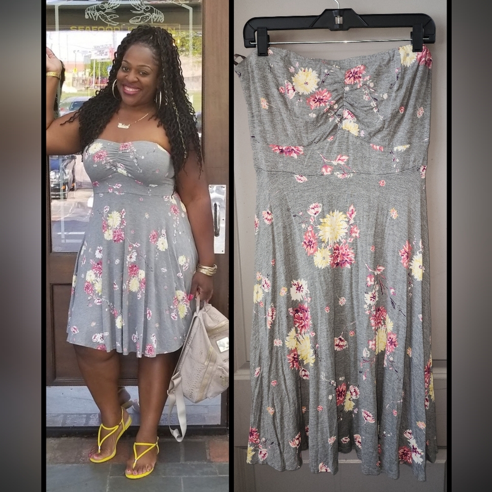 Chic Strapless Floral Dress in Gray by [Brand]
